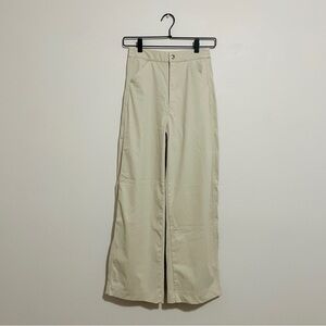 UNIQLO U Wide-Fit Barrel Leg Curved High Waist Twill Jersey Pants (Natural, XS)